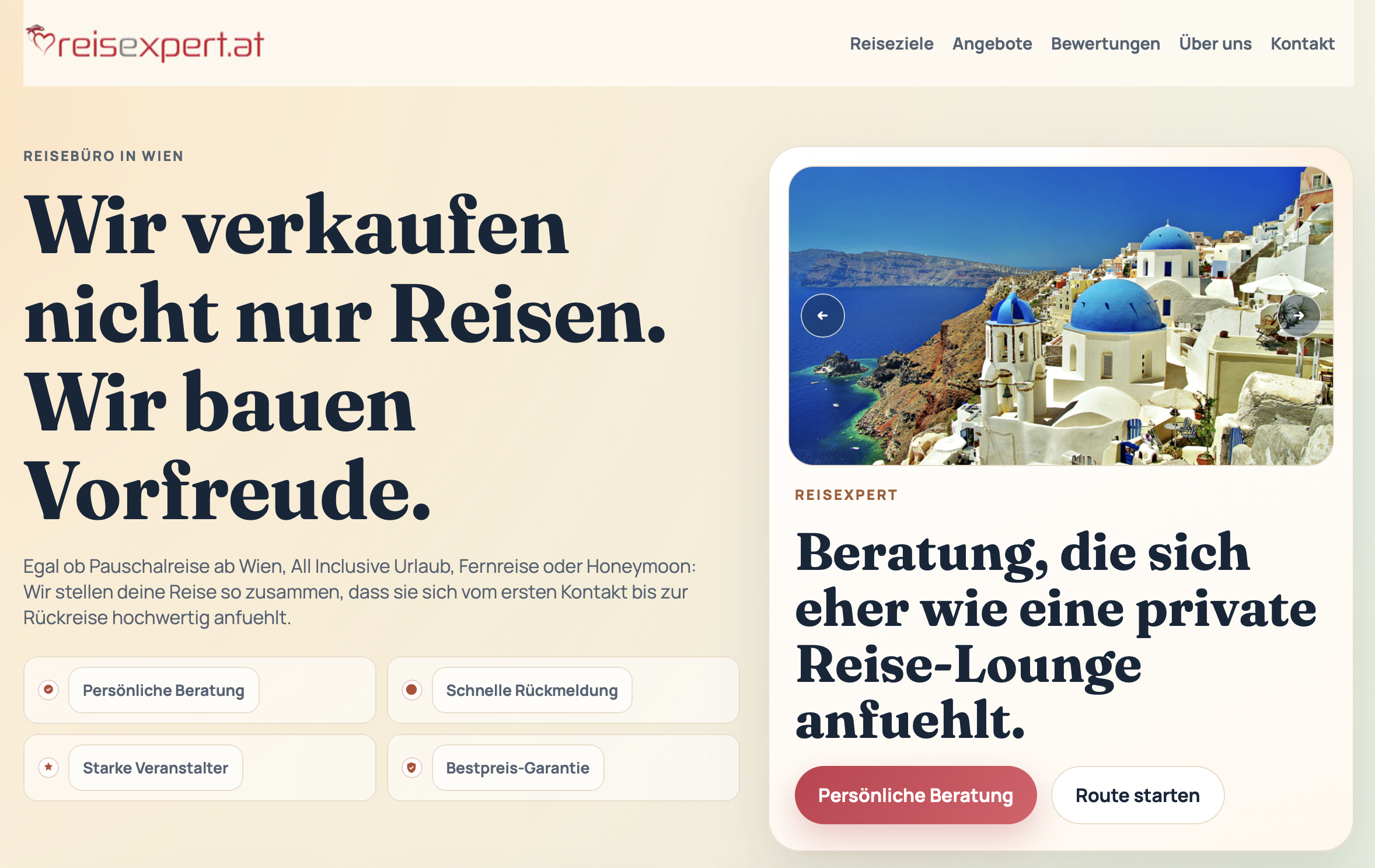 Startseitenansicht von reisexpert.at